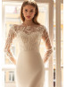 Long Sleeves Ivory Lace Satin Beaded Sequined Wedding Dress